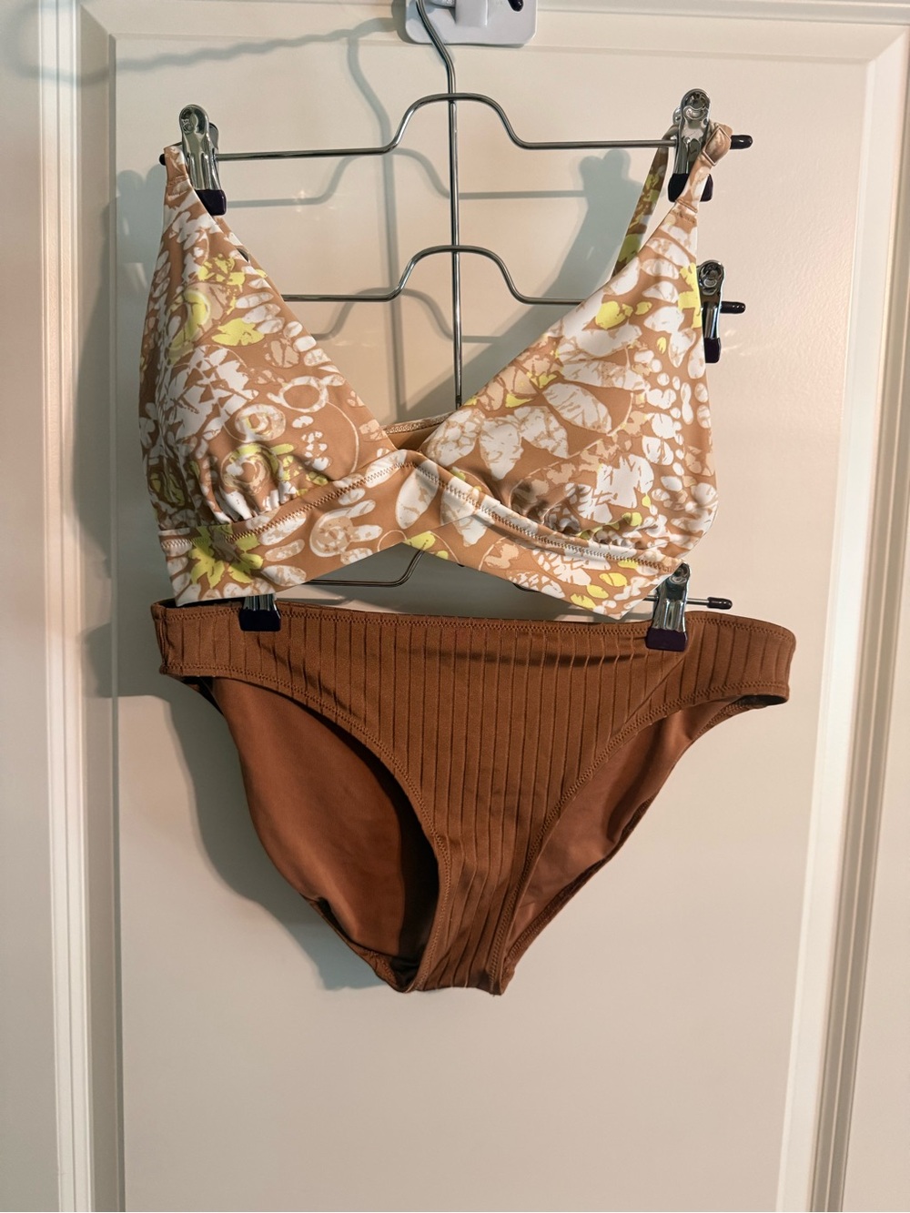 aerie Floral Print & Solid Brown Bandeau Bikini Set
